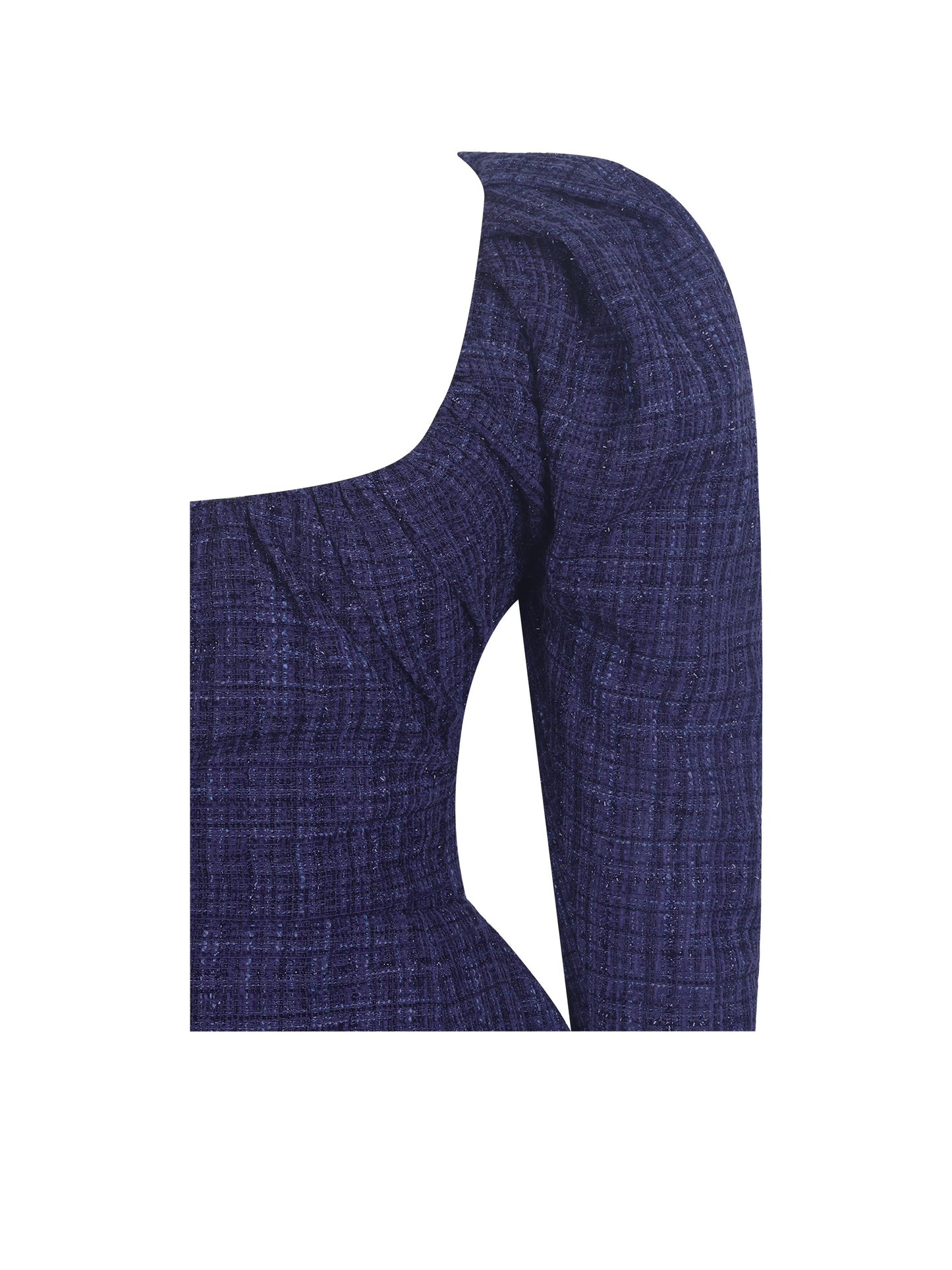 Denise Navy Tweed Ruched Puff Sleeve Mini Dress