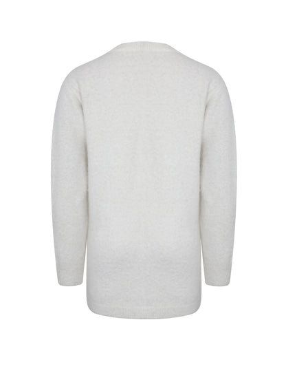 Orla White Wool-Blend Ribbed Knit Cardigan