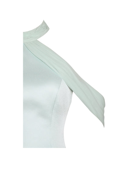 Zafrina Light Cyan Halter Off-shoulder Backless Mini Dress