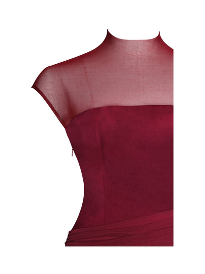 Fabienne Burgundy Mesh Cap Sleeve Mermaid Gown