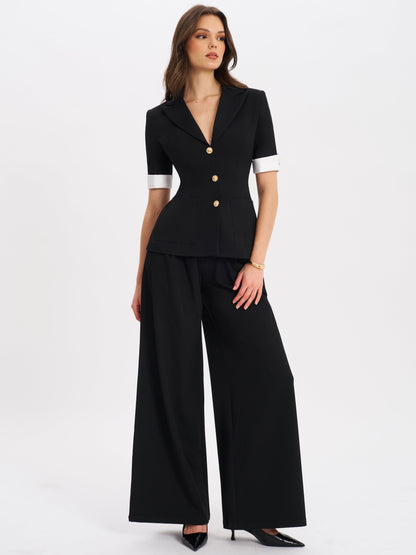 Aleeza Black Wide Leg Suit Pants