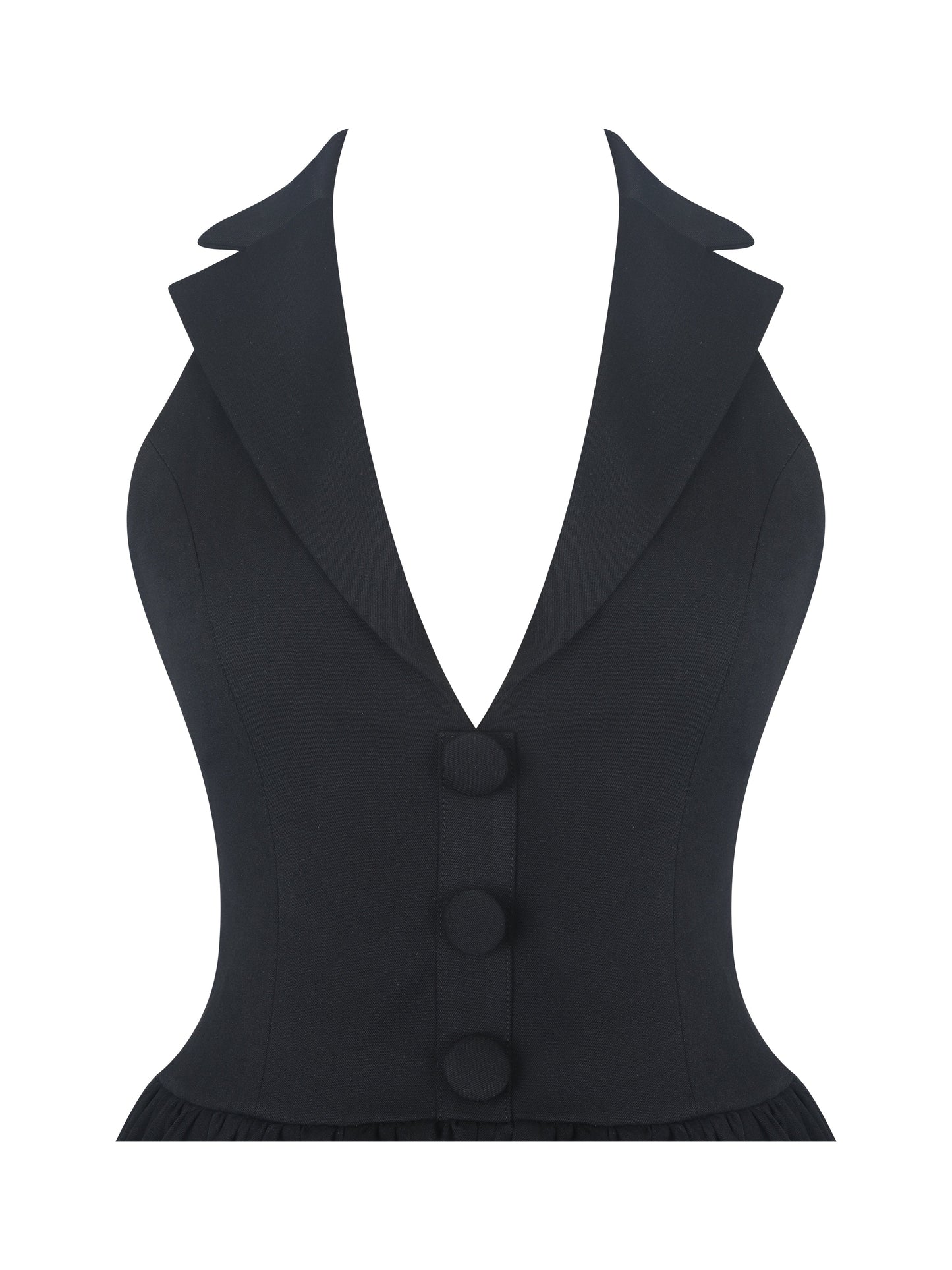 Delaney Black Lapel Halter Midi A-Line Dress