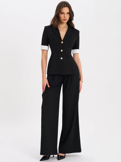 Aleeza Black Wide Leg Suit Pants