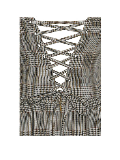 Dacia Plaid Halter Lace-up Bubble Mini Dress