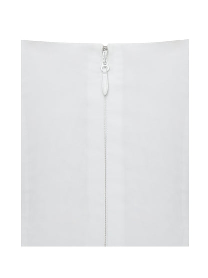 Corinne White Poplin Flared Midi Dress with Removable Bow