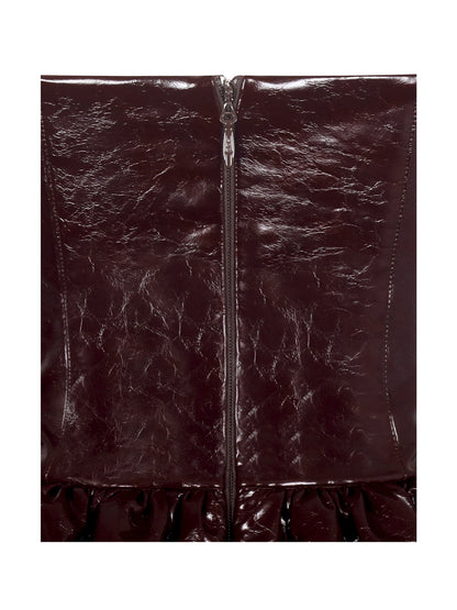 Jaslene Mahogany Ruched Peplum Plunge Halter Midi Dress