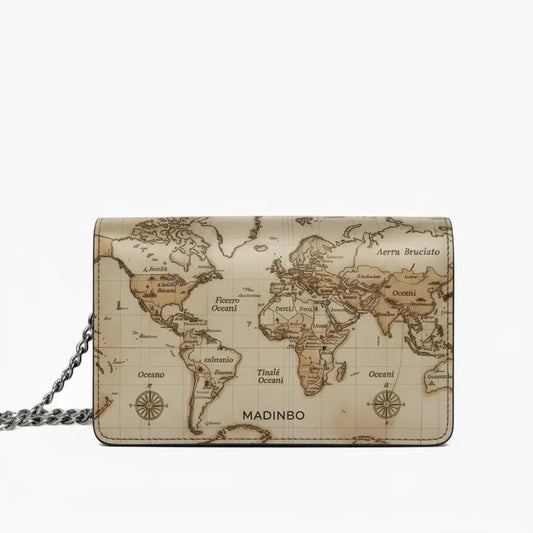 Princess Bag By MADINBO - Genuine Leather - Leather - Made in Italy - World Map