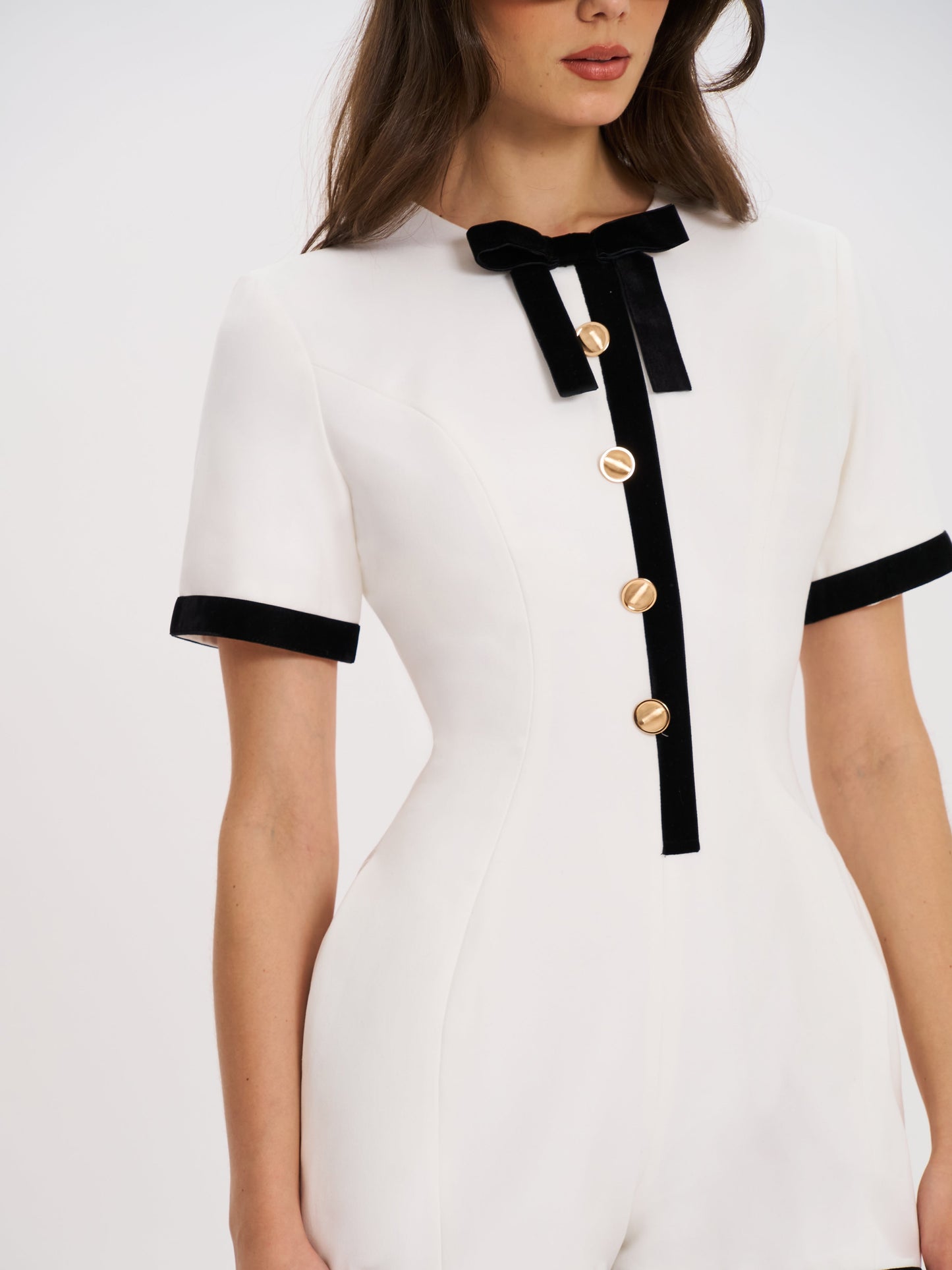 Idina Business Casual White Romper with Black Trim