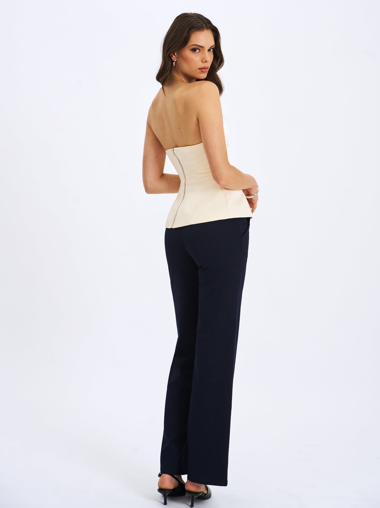 Yani Ivory Asymmetrical Lapel Sleeveless Peplum Top