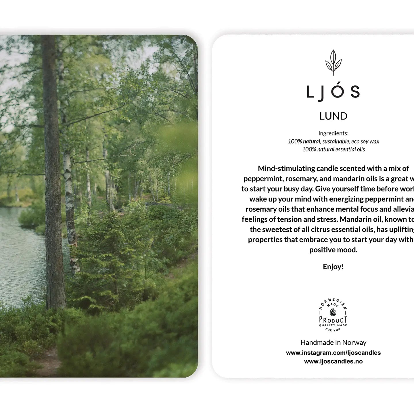 Lund Vegan Soy Wax Candle, Peppermint-Rosemary-Mandarin