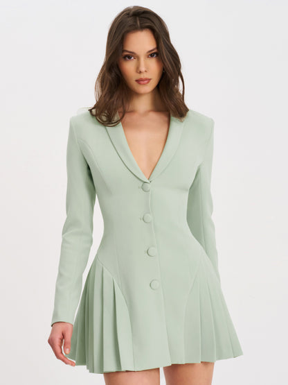 Delia Pistachio Green Blazer Dress with Pleated Detail