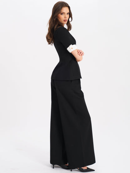 Aleeza Black Wide Leg Suit Pants