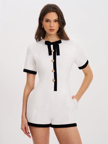 Idina Business Casual White Romper with Black Trim