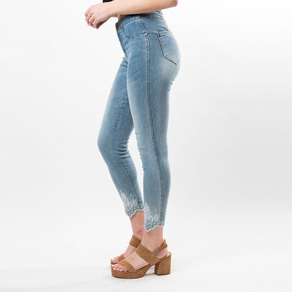 Embroidered Crystals Hem Capris