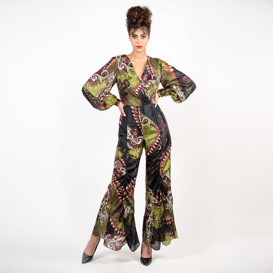 Shirred Leg Surplice Jumpsuit