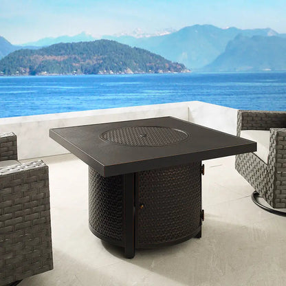 Clayton 40" Round Hammered Aluminum Convertible Gas Fire Pit Table