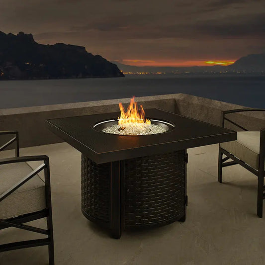 Dalton 40" Square Woven Aluminum Convertible Gas Fire Pit Table