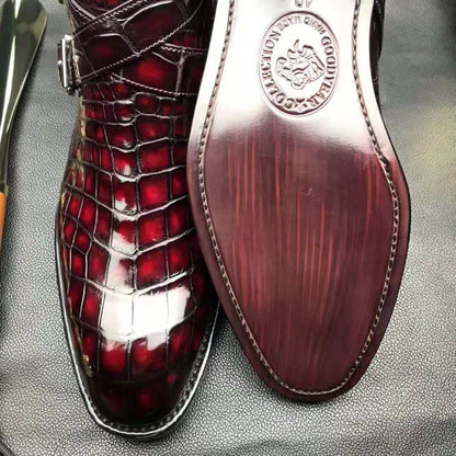 Crocodile Ankle Boots Handmade Dress Shoes Men's