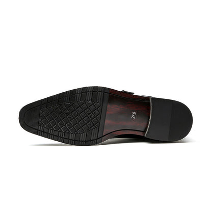 British Style Monk Strap Leather Shoes Men's
