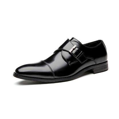 British Style Monk Strap Leather Shoes Men's