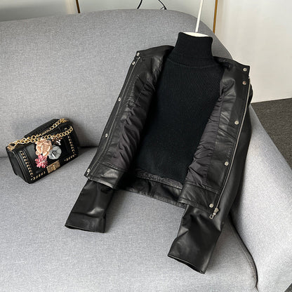 Black Sheepskin Leather Jacket Women's