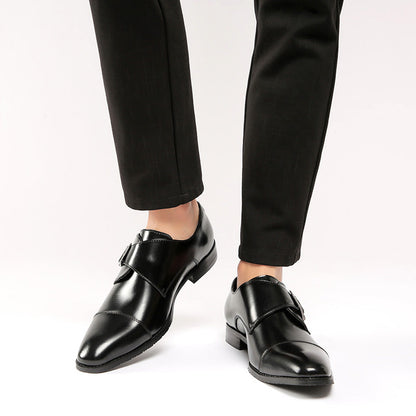 British Style Monk Strap Leather Shoes Men's