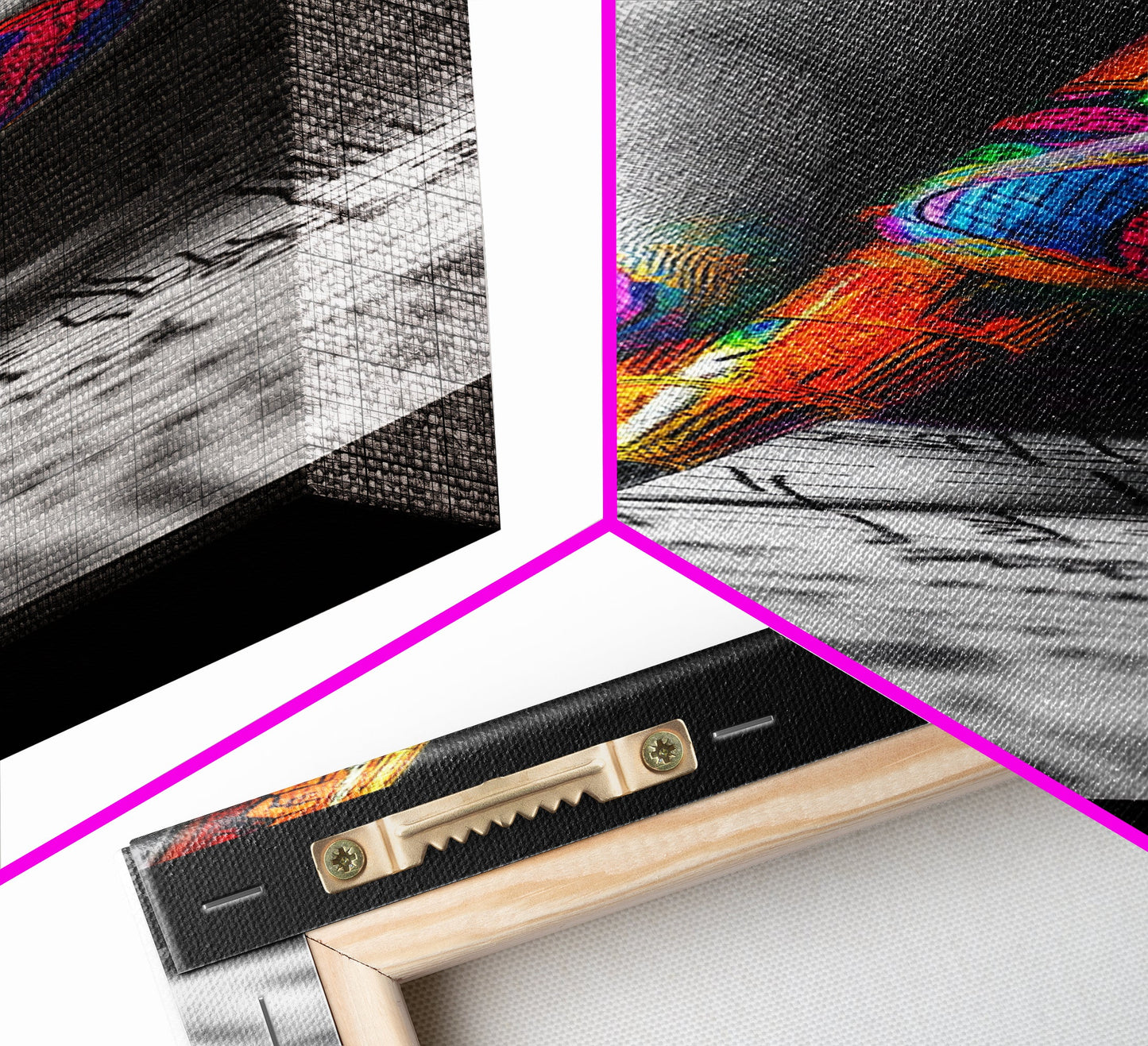 Vibrant Nails, Artistic Pen, Writing Closeup, Framed Canvas Print, Bold Office Wall Art, Pop Art Style, Creative Studio Decor