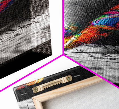 Vibrant Nails, Artistic Pen, Writing Closeup, Framed Canvas Print, Bold Office Wall Art, Pop Art Style, Creative Studio Decor