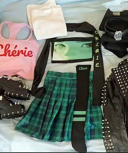 Black & Green Top & Skirt Set
