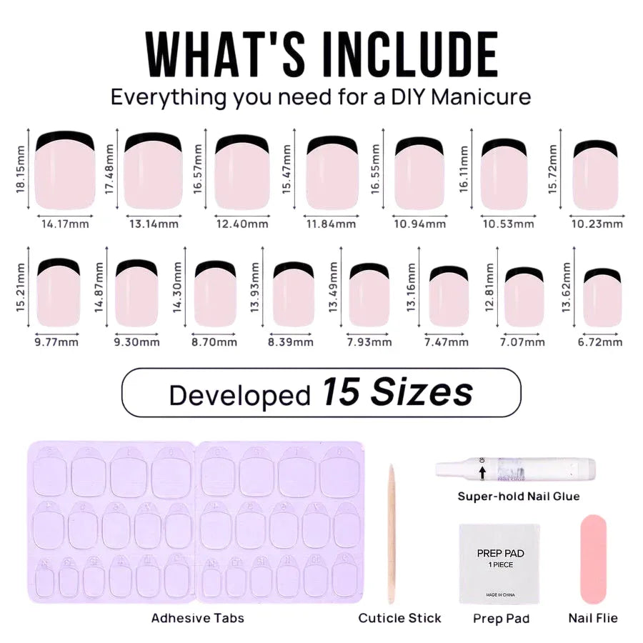 Classic Black French Square Nails - Press On Nails