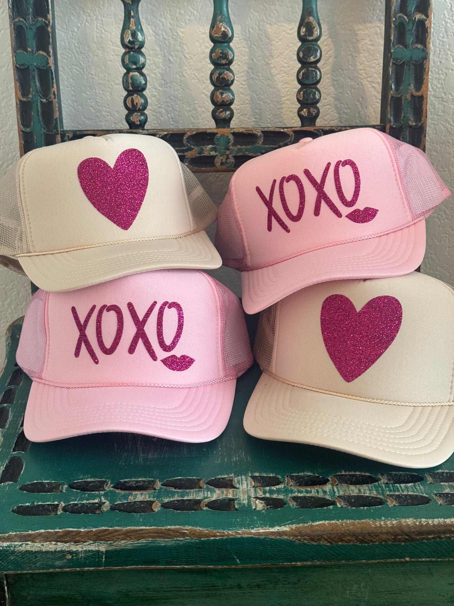 HEART tan with glitter hot pink