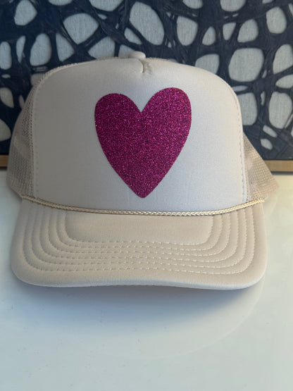 HEART tan with glitter hot pink