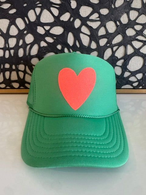 Heart grapefruit sparkle cactus trucker