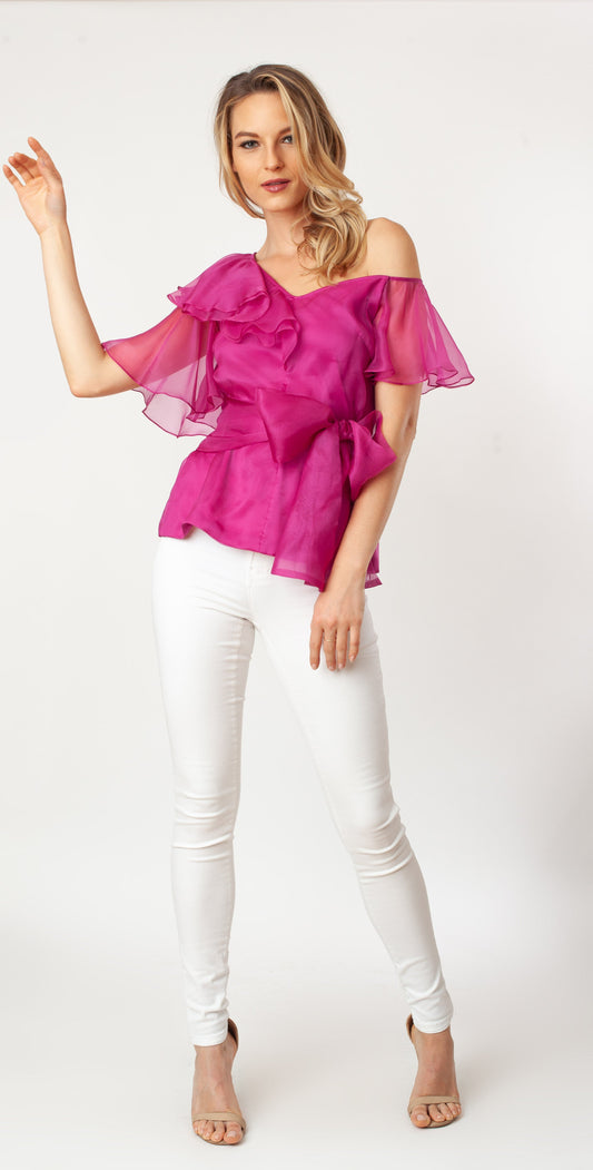 Asymmetric Shoulder Flutter Slv Blouse