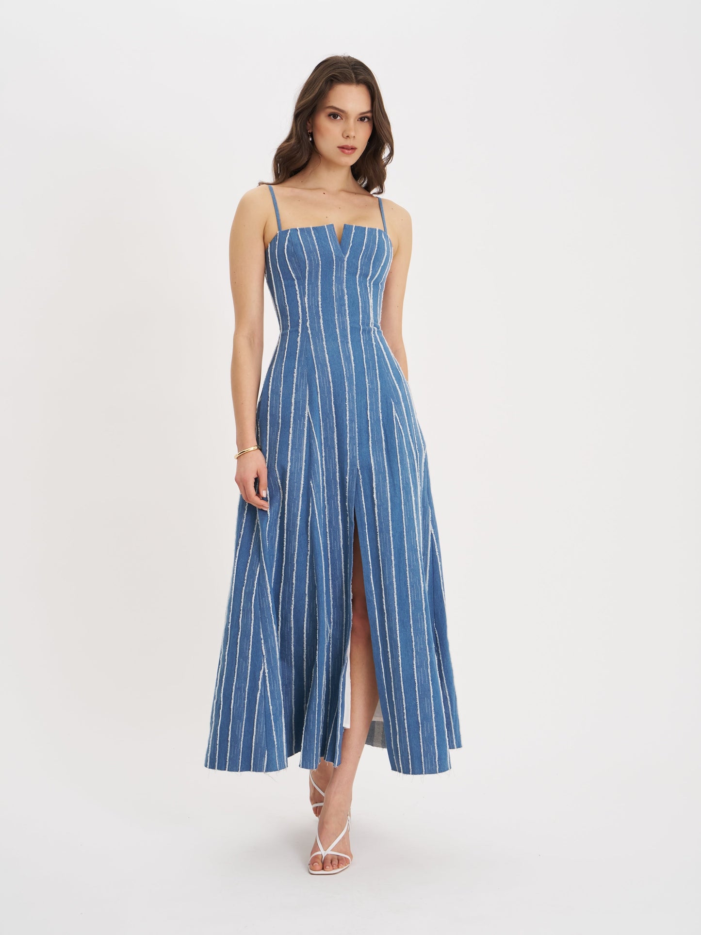 Abygail Stripe Cotton Denim Maxi Dress