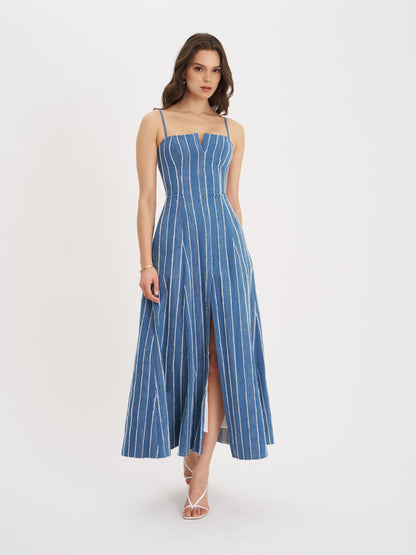 Abygail Stripe Cotton Denim Maxi Dress