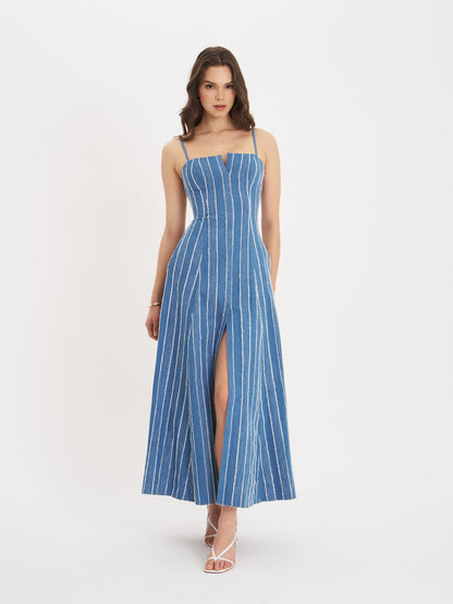 Abygail Stripe Cotton Denim Maxi Dress