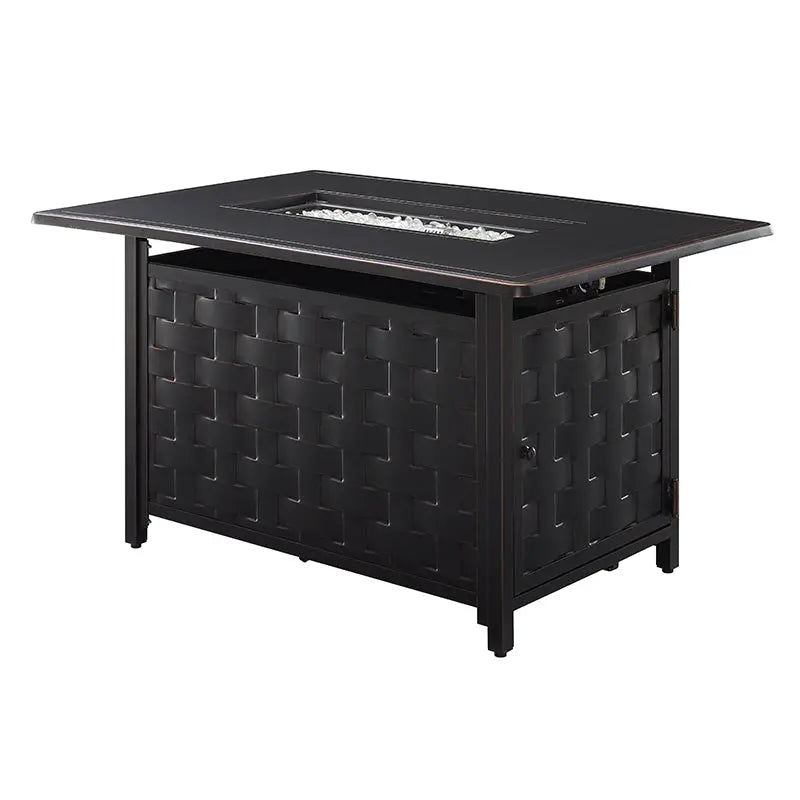 Preston 44" Rectangular Basketweave Aluminum Convertible Gas Fire Pit Table