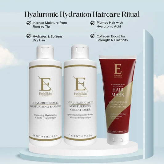 Hyaluronic Acid Moisturising Shampoo 1L + Hyaluronic Acid Moisturising Conditioner 1L + Hyaluronic Acid & Collagen Hair Mask 250ml