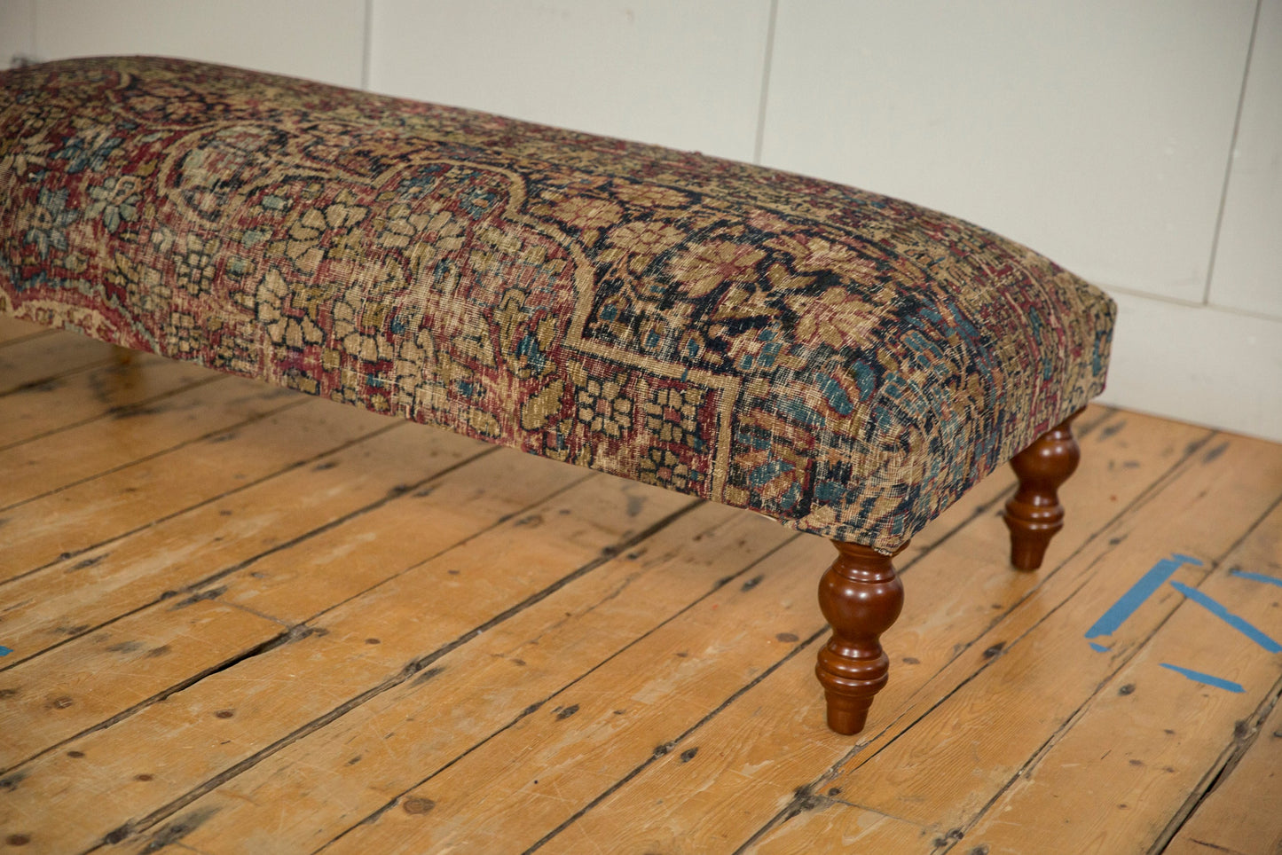 Antique Persian Kerman Rug Ottoman Coffee Table