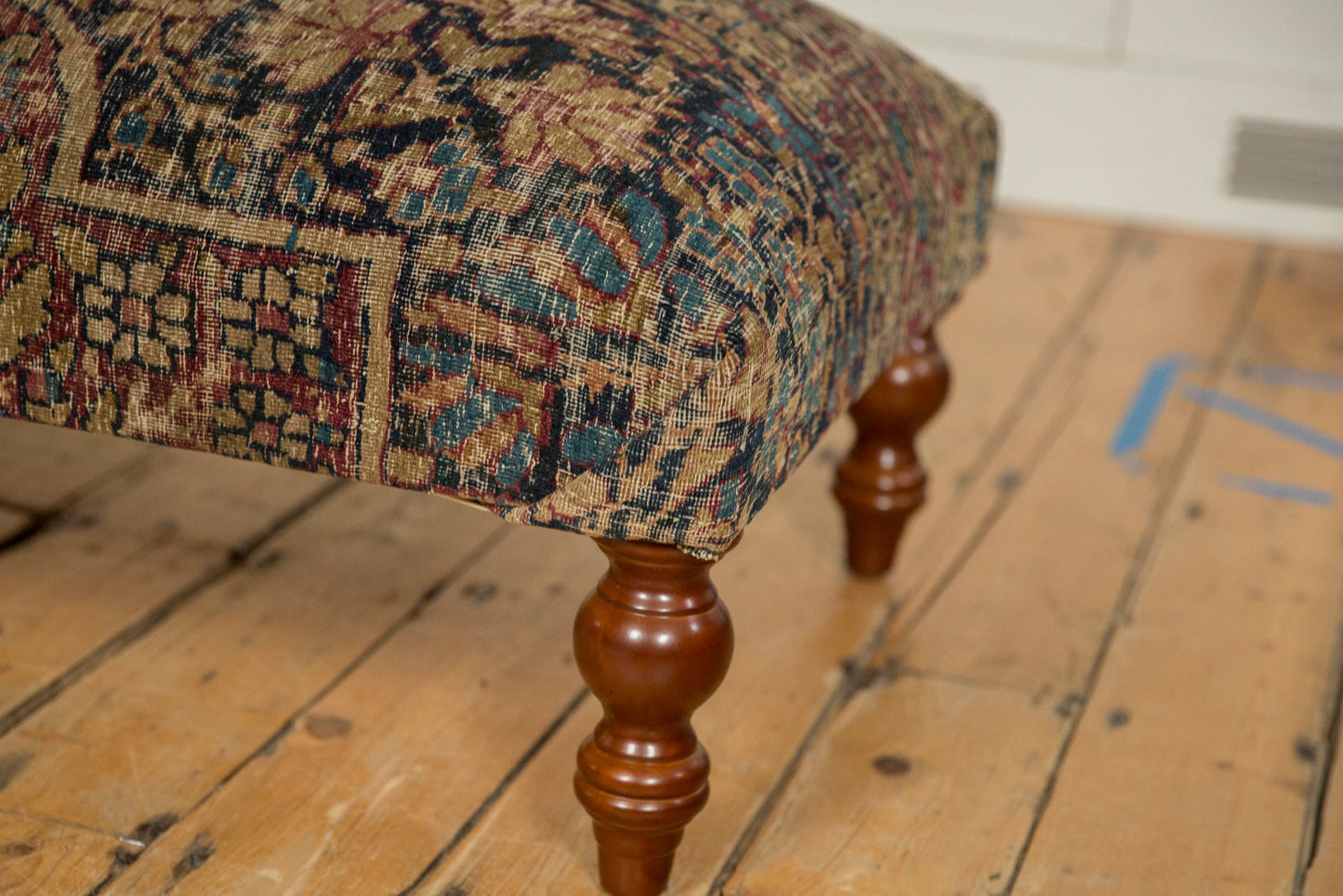 Antique Persian Kerman Rug Ottoman Coffee Table