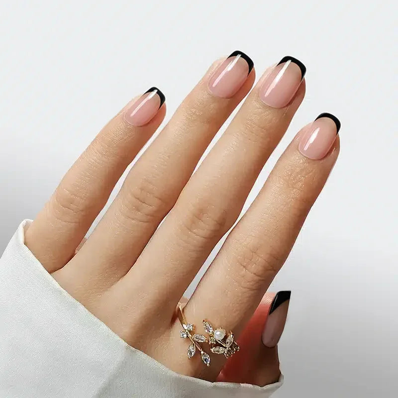 Classic Black French Square Nails - Press On Nails