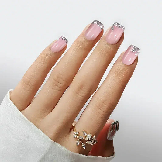 Chrome Edge Square Nails - Press On Nails