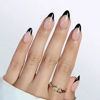 Black French Almond Nails - Press On Nails