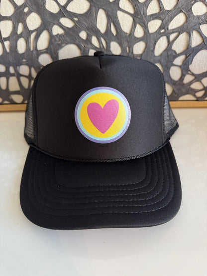 Multi Color Heart - Black Trucker