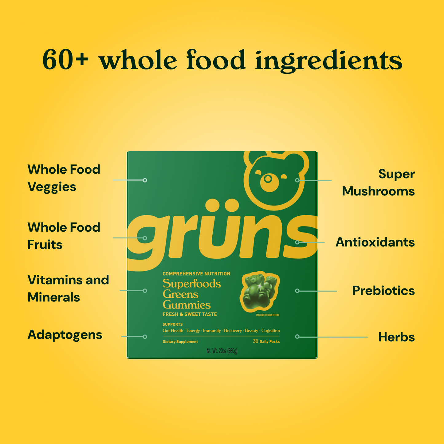 Grüns - Grüns Adult Superfood Greens Gummies, 30 Servings