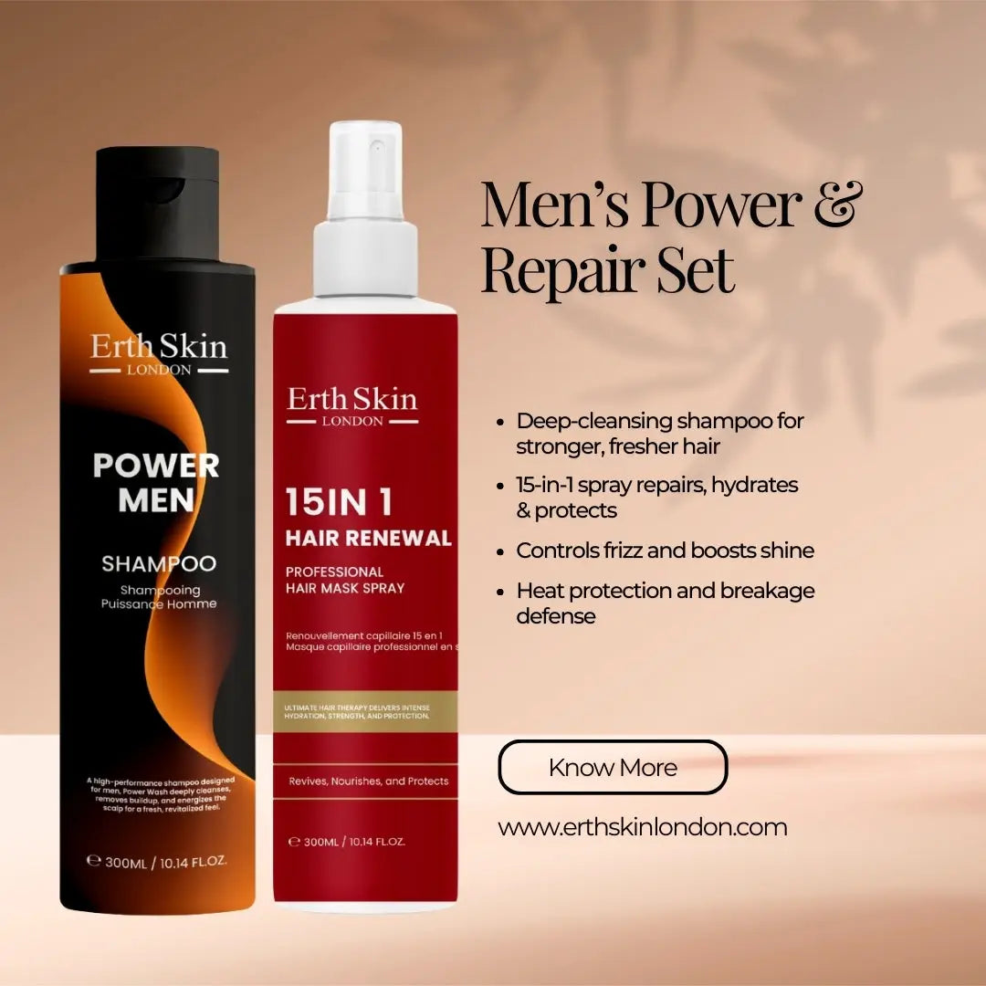 Power Men Shampoo 300ML + 15-in-1 Hair Renewal Professional Hair Mask Spray 300ML