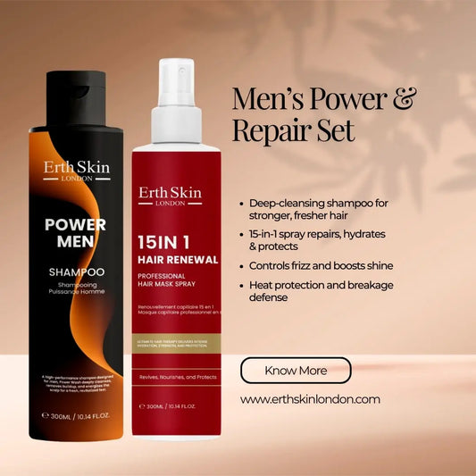 Power Men Shampoo 300ML + 15-in-1 Hair Renewal Professional Hair Mask Spray 300ML