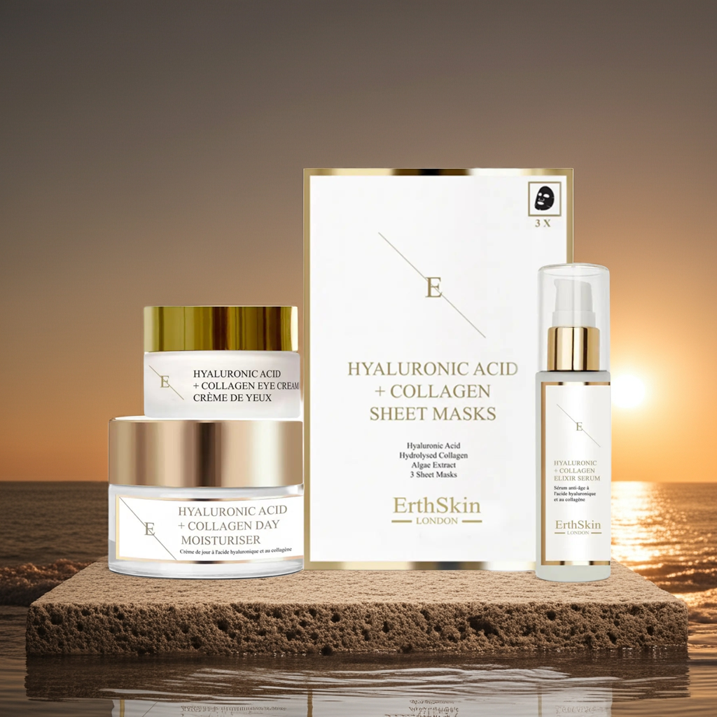 Hyaluronic Acid & Collagen Day Cream 50ml + Hyaluronic Acid & Collagen Serum - 60ml + Hyaluronic Acid & Collagen Mask - 3 Sheets+Hyaluronic Acid + Collagen Pro Age Eye Cream 30ml