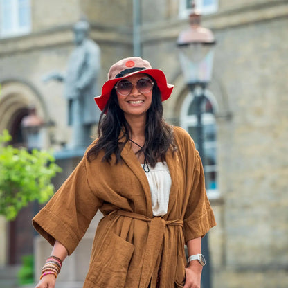 Safari Hat - Earth Brown X Coral Red